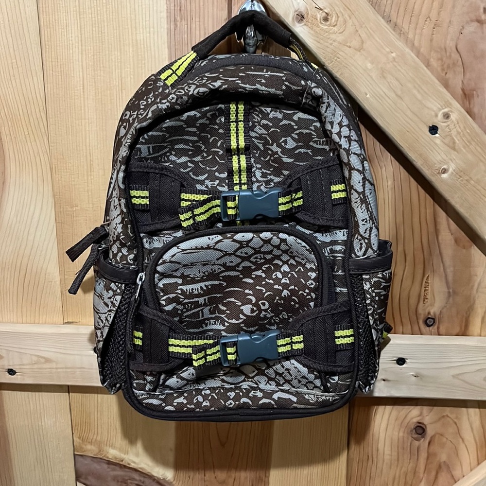 Pottery barn kids brown tan and yellow backpack has adjustable straps